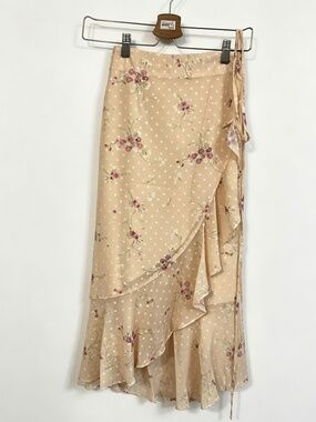 Simple Retro Floral Wrap Midi Skirt size L  | NWT Adjustable Waist